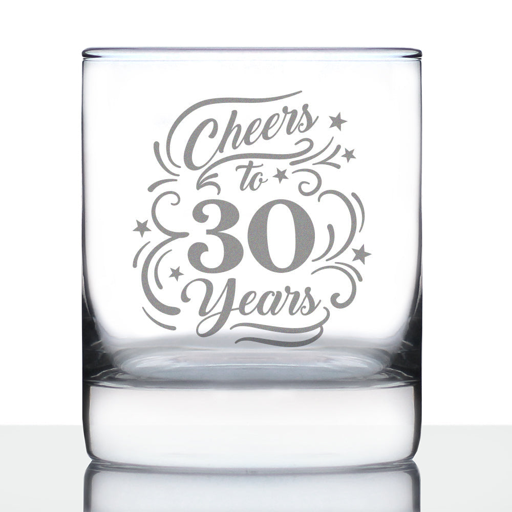Cheers to 30 Years - Whiskey Rocks Glass Gifts for Women &amp;amp; Men - 30th Anniversary Party Decor - 10.25 Oz Glasses