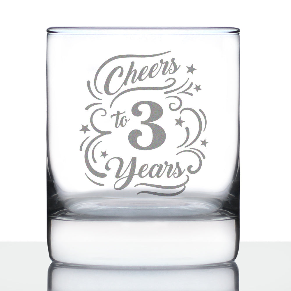 Cheers to 3 Years - Whiskey Rocks Glass Gifts for Women &amp;amp; Men - 3rd Anniversary Party Decor - 10.25 Oz Glasses