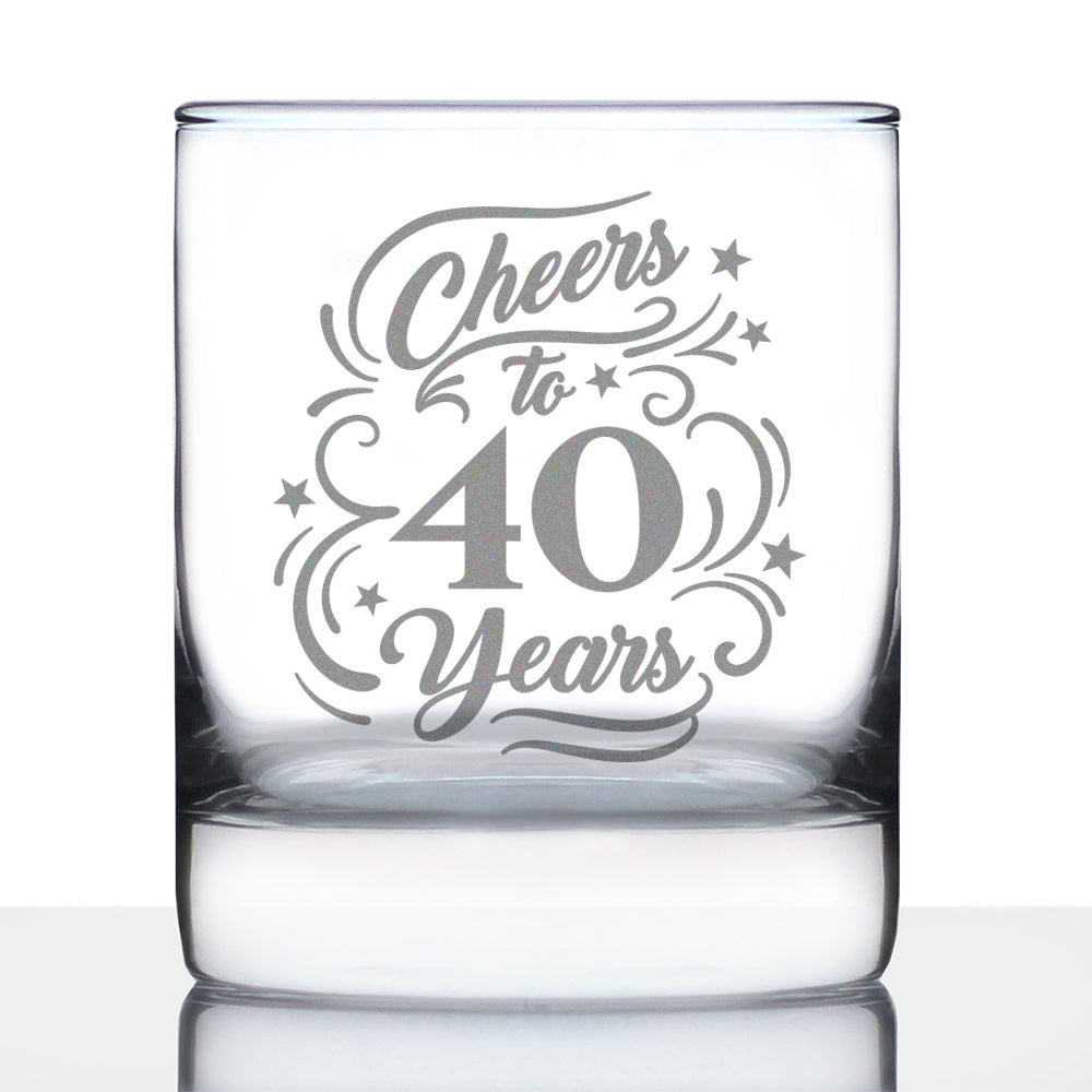 Cheers to 40 Years - Whiskey Rocks Glass Gifts for Women &amp;amp; Men - 40th Anniversary Party Decor - 10.25 Oz Glasses