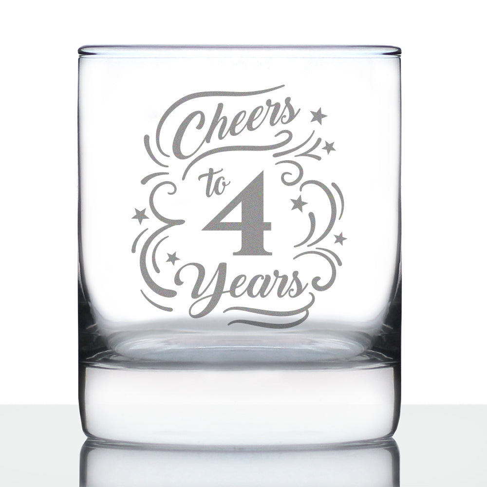 Cheers to 4 Years - Whiskey Rocks Glass Gifts for Women &amp;amp; Men - 4th Anniversary Party Decor - 10.25 Oz Glasses