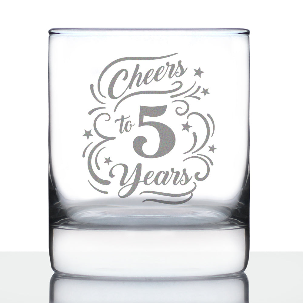 Cheers to 5 Years - Whiskey Rocks Glass Gifts for Women &amp;amp; Men - 5th Anniversary Party Decor - 10.25 Oz Glasses