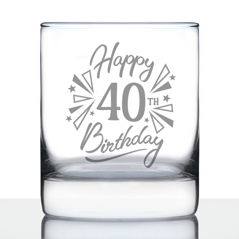 Happy 40th Birthday - Whiskey Rocks Glass Gifts for Men &amp;amp; Women Turning 40 - Fun Retro Bday Whisky Drinking Tumbler