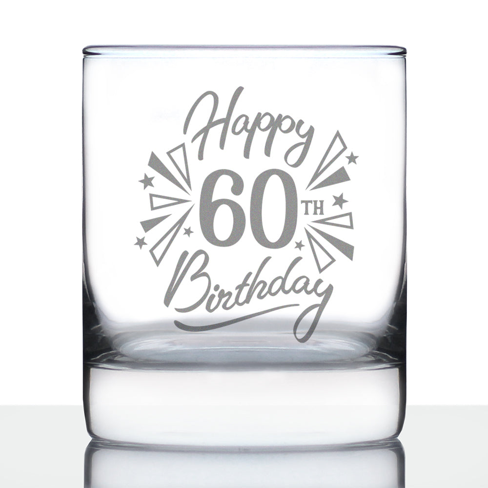 Happy 60th Birthday - Whiskey Rocks Glass Gifts for Men &amp;amp; Women Turning 60 - Fun Retro Bday Whisky Drinking Tumbler