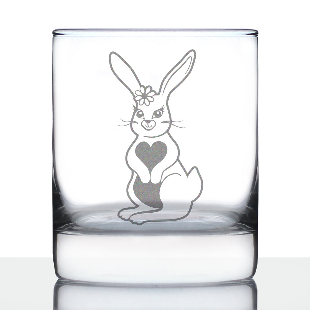 Cute Bunny Rabbit - Whiskey Rocks Glass - Hand Engraved Gifts for Men &amp;amp; Women That Love Bunnies