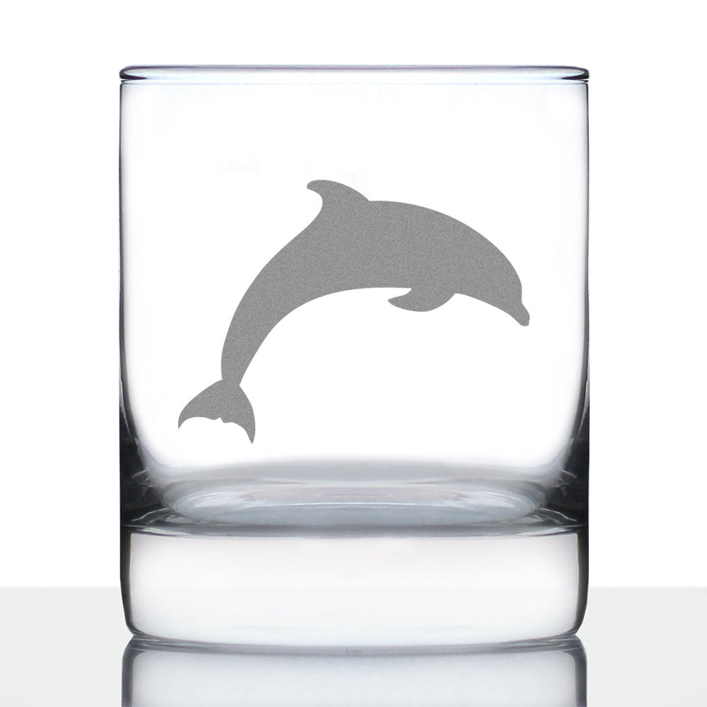 Dolphin Whiskey Rocks Glass - Beach Themed Gifts for Men &amp;amp; Women - Fun Whisky Drinking Tumbler Decor - Engraved 10 oz