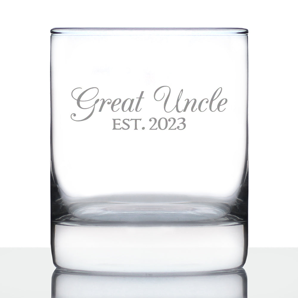Great Uncle Est. 2023 - Decorative 10 oz Rocks Glass or Old Fashioned Glass Etched Sayings, Pregnancy Announcement &amp;amp; Baby Reveal