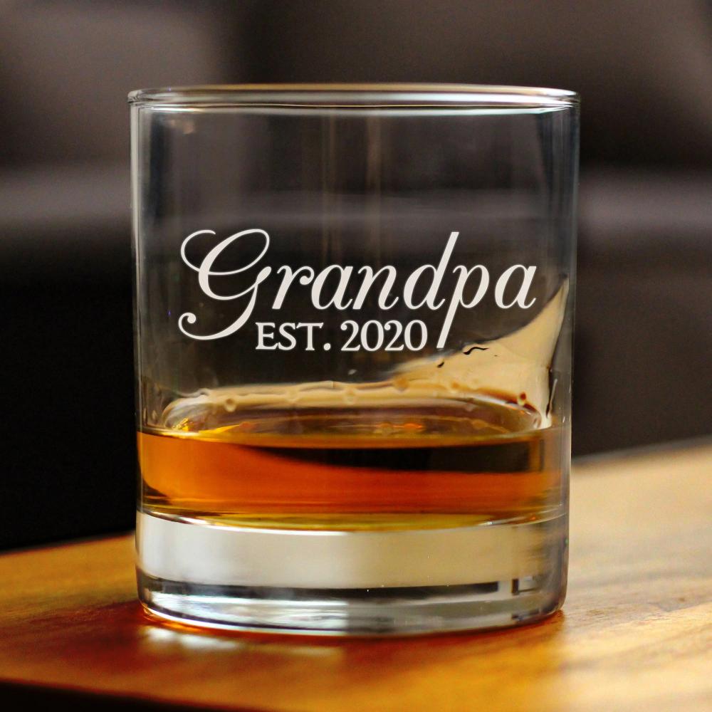 Grandpa Est 2020 - New Grandfather Whiskey Rocks Glass Gift for First Time Grandparents - Decorative 10.25 Oz Glasses