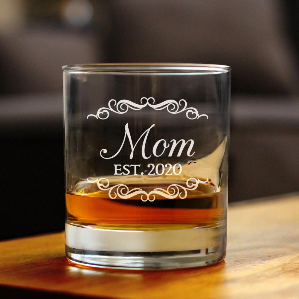 Mom Est. 2020 - Decorative 10 Ounce Rocks Glass