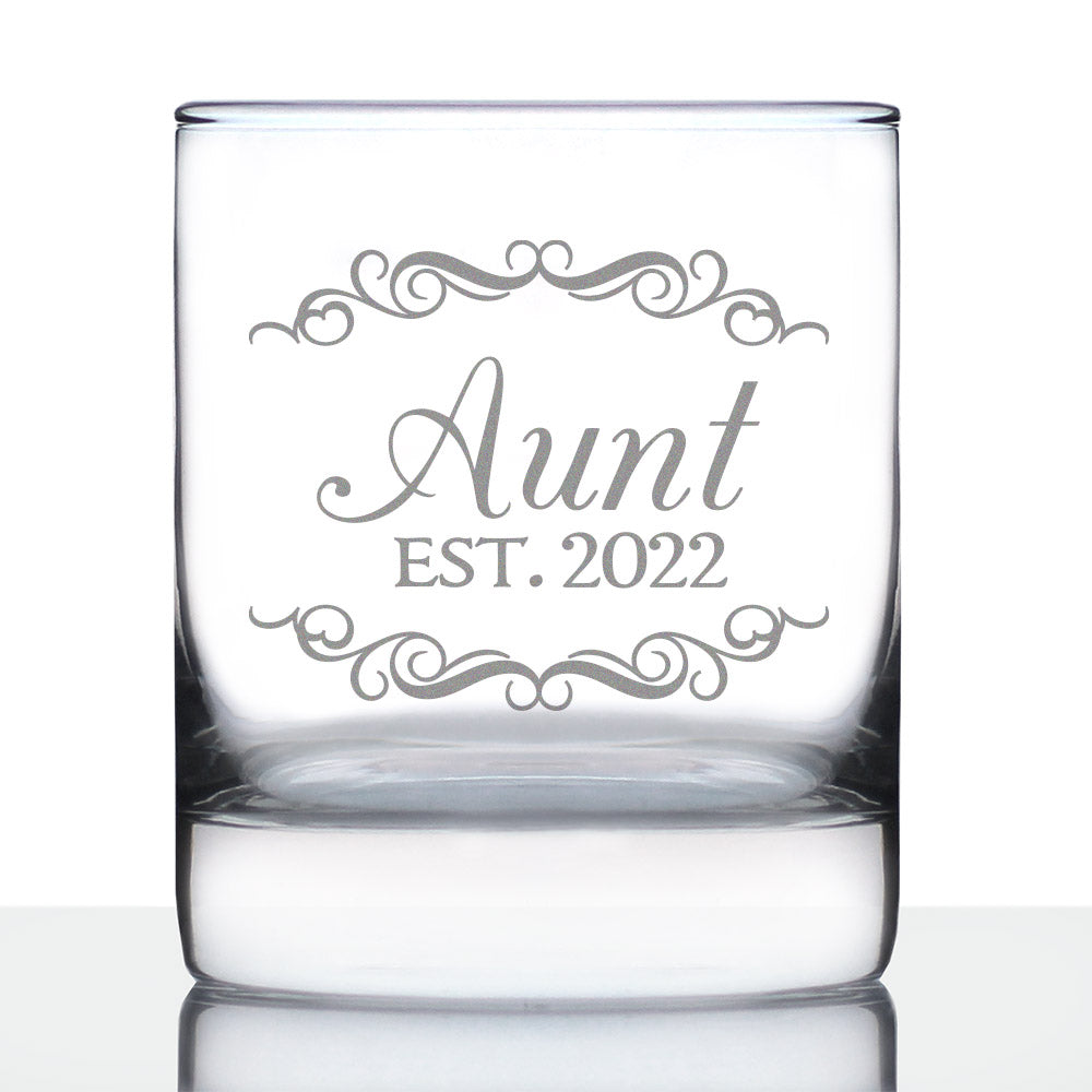 Aunt Est 2022 - New Aunties Whiskey Rocks Glass Gift for First Time Aunts - Decorative 10.25 Oz Glasses