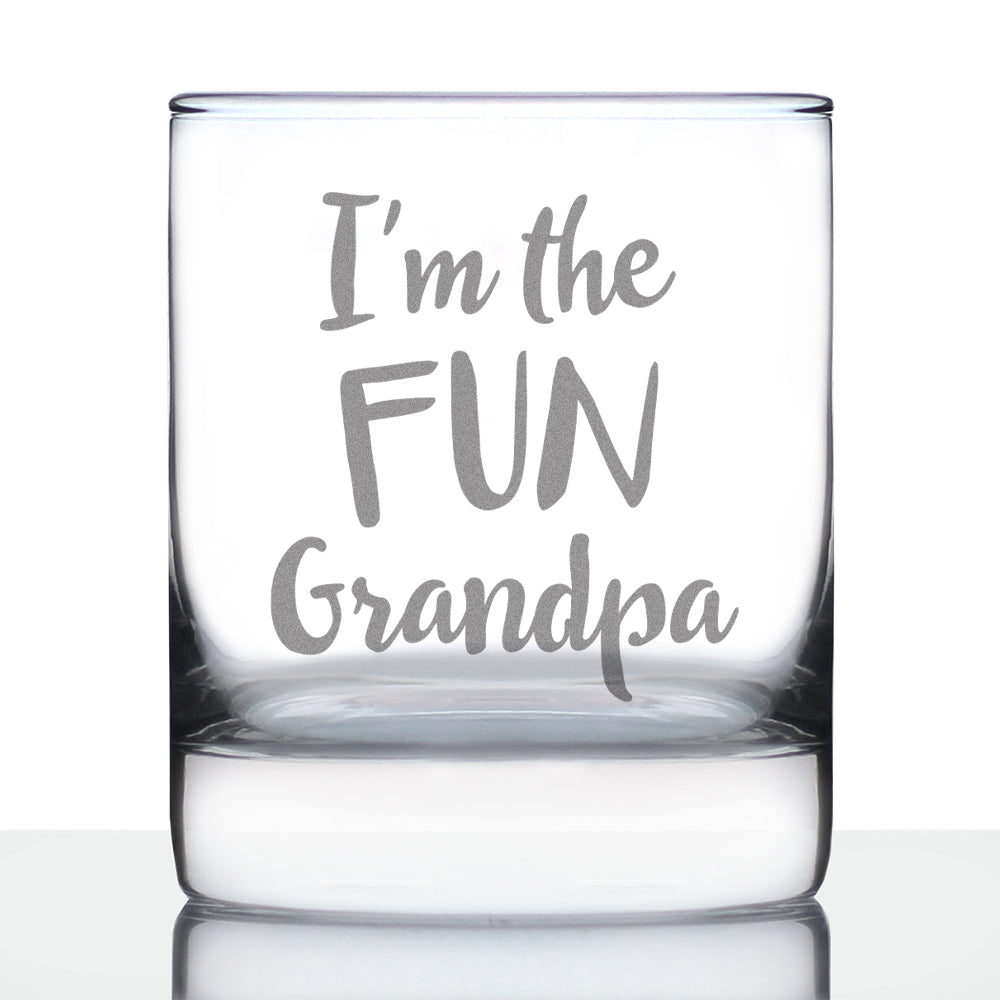 Fun Grandpa - Whiskey Rocks Glass - Fun Gift for Grandfathers - Cute Engraved Glasses for Grandparents - 10.25 oz