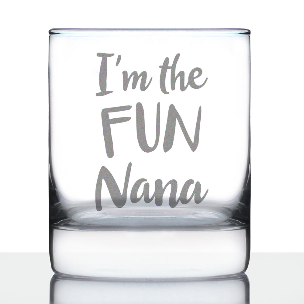 Fun Nana Whiskey Rocks Glass - Cute Grandparents Themed Gifts or Party Décor for Women - 10.25 Oz