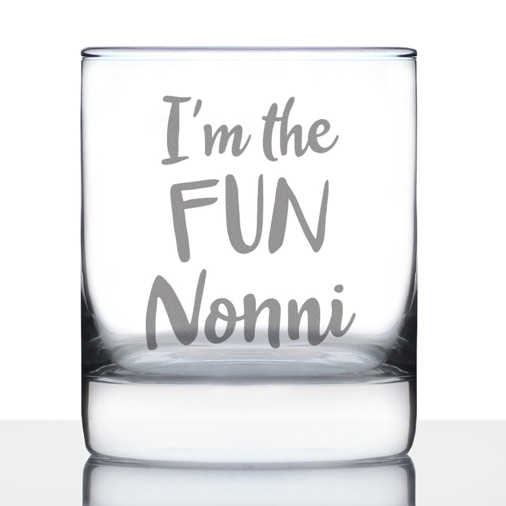 I&amp;#39;m the Fun Nonni 10 oz Rocks Glass or Old Fashioned Glass - Reveal Gift for New Grandmothers, Mother&amp;#39;s Day or Birthday Gift for Nonni