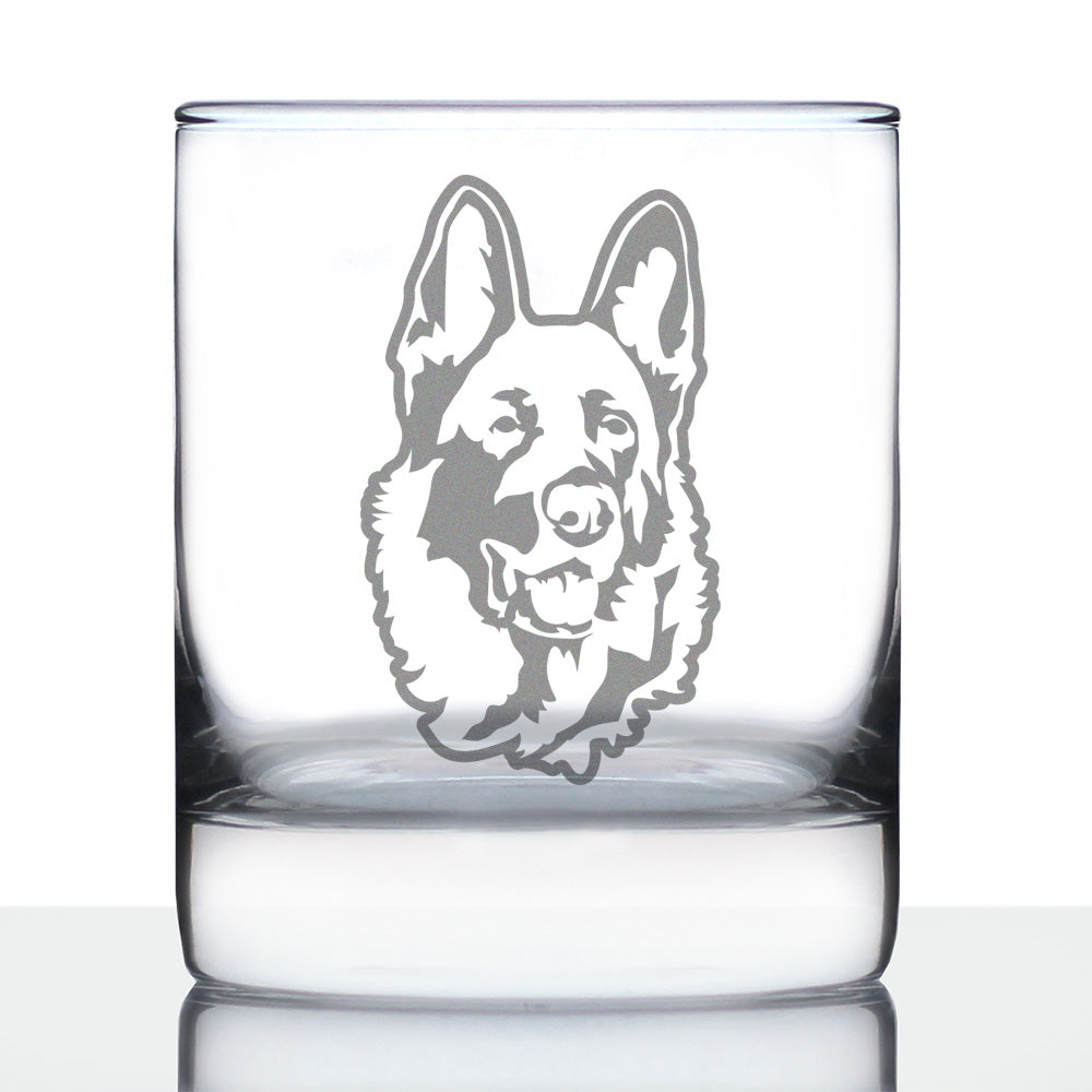 German Shepherd Happy Face - Fun Whiskey Rocks Glass Gifts for Men &amp;amp; Women - Unique Whisky Drinking Tumbler Decor