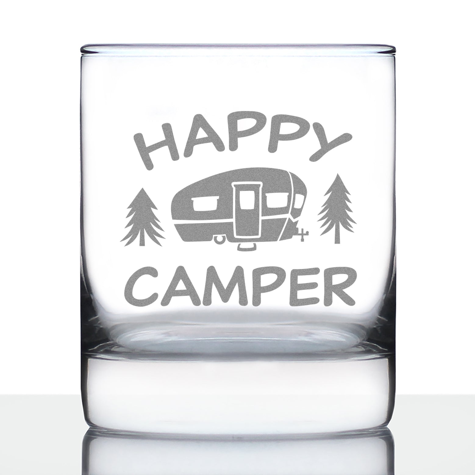 Happy Camper - Whiskey Rocks Glass - Fun RV Gifts for Men &amp;amp; Women Who Love Drinking Whisky &amp;amp; Camping Decor - 10.25 oz