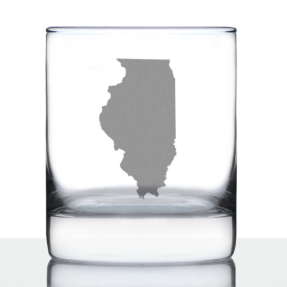 Illinois State Outline Whiskey Rocks Glass - State Themed Drinking Decor and Gifts for Illinoisan Women &amp;amp; Men - 10.25 Oz Whisky Tumbler Glasses
