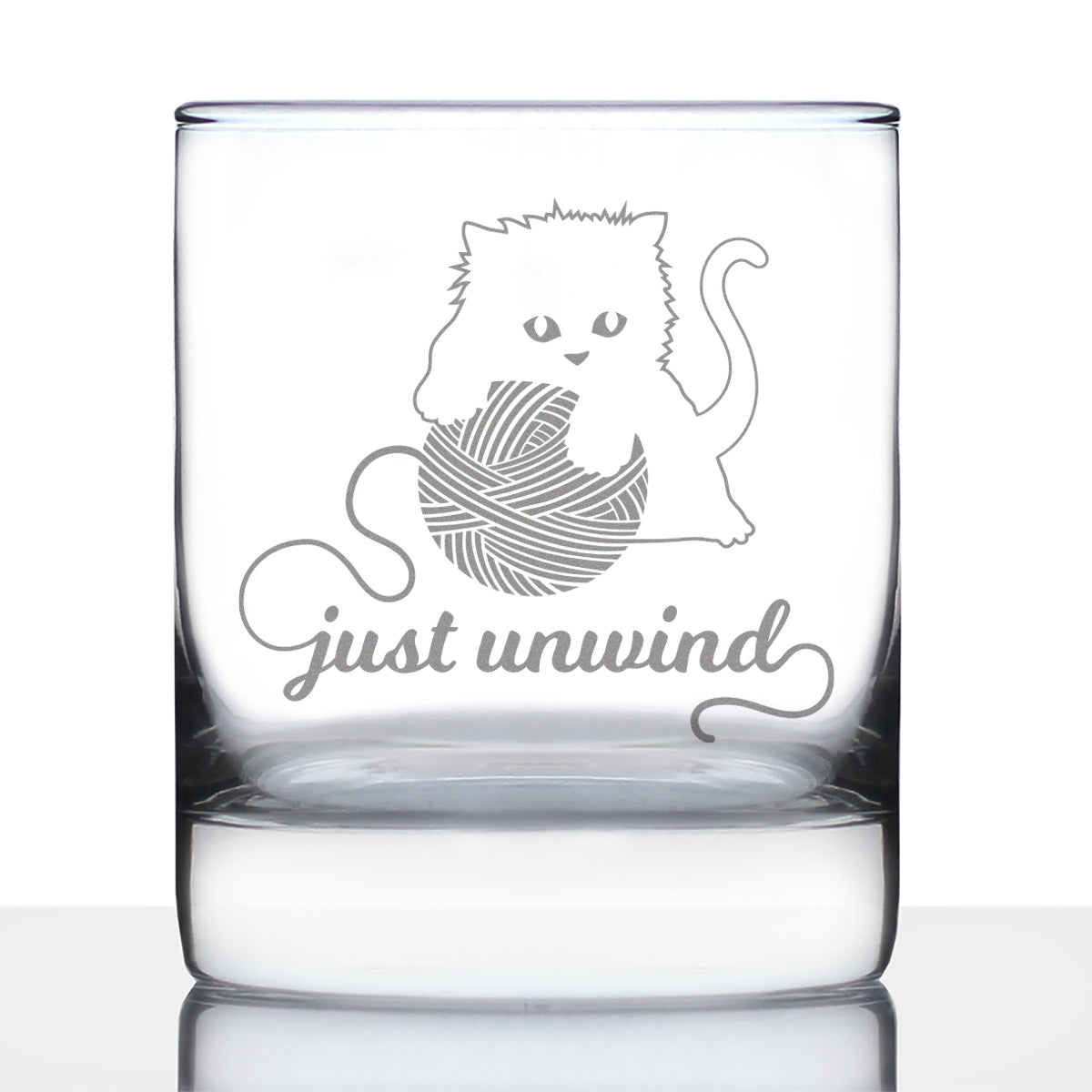Just Unwind - Whiskey Rocks Glass Gifts - Funny Kitten Themed Gifts for Cat Lovers Who Knit and Crochet - 10.25 Oz Glasses
