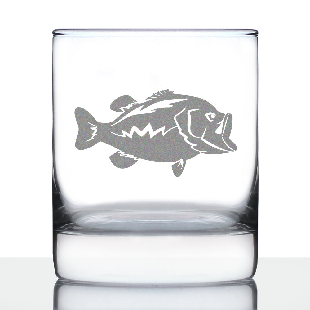 Largemouth Bass - Whiskey Rocks Glass - Bass Fishing Gifts for Fisherman - Fun Fish Cups &amp;amp; Lake House Decor - 10.25 oz Glasses