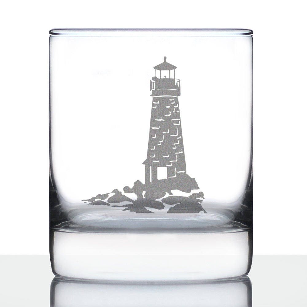 Lighthouse Whiskey Rocks Glass - Nautical Themed Decor and Gifts for Beach Lovers - 10.25 Oz Glasses