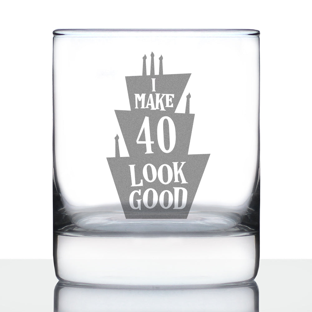 Make 40 Look Good - Funny 40th Birthday Whiskey Rocks Glass Gifts for Men &amp;amp; Women Turning 40 - Whisky Drinking Tumbler