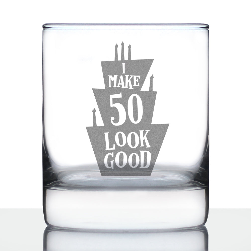 Make 50 Look Good - Funny 50th Birthday Whiskey Rocks Glass Gifts for Men &amp;amp; Women Turning 50 - Whisky Drinking Tumbler