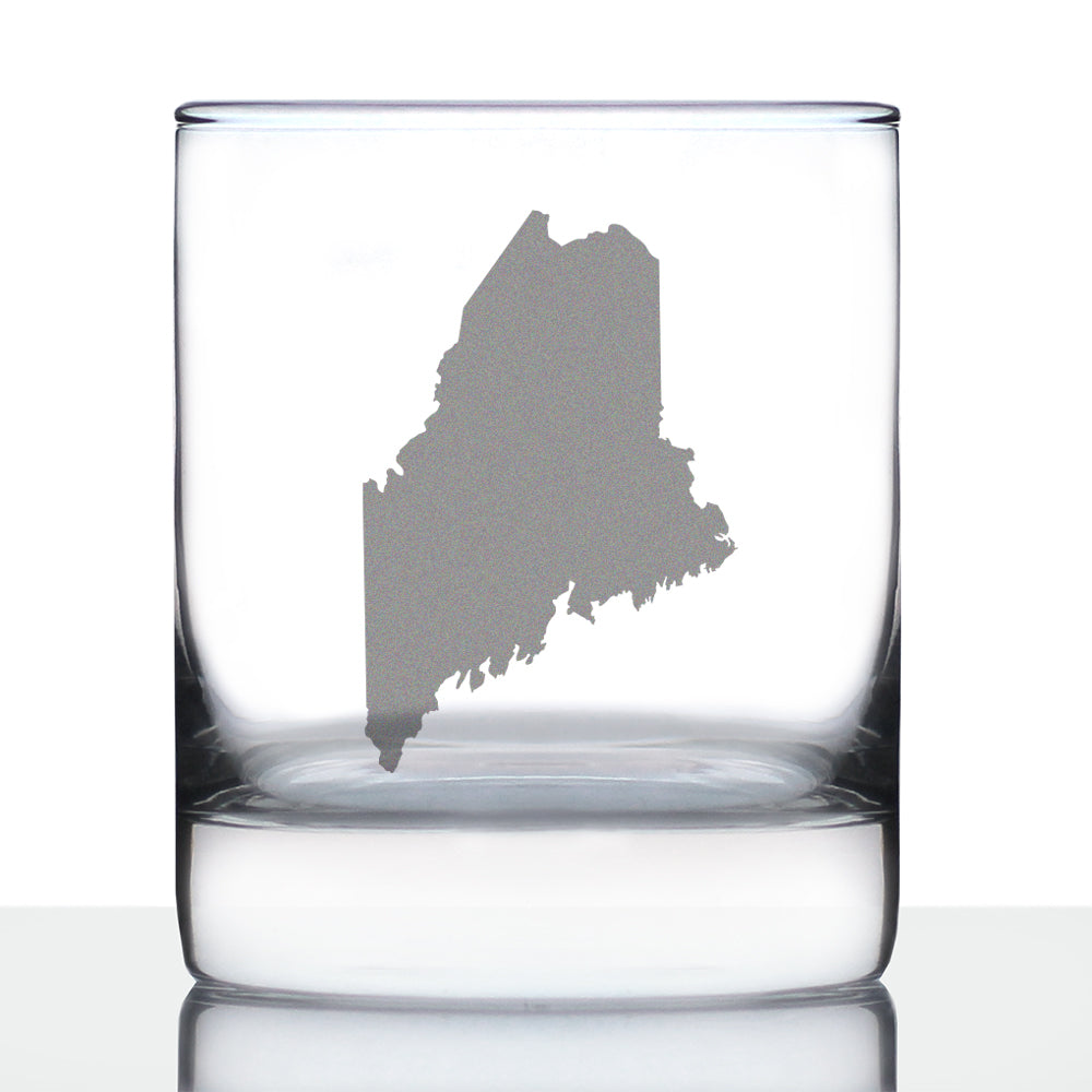 Maine State Outline Whiskey Rocks Glass - State Themed Drinking Decor and Gifts for Mainer Women &amp;amp; Men - 10.25 Oz Whisky Tumbler Glasses