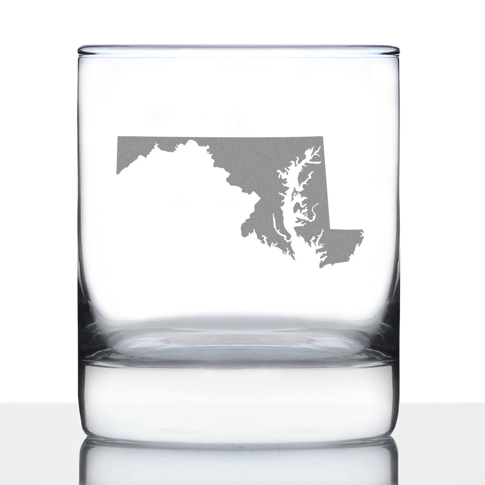 Maryland State Outline Whiskey Rocks Glass - State Themed Drinking Decor and Gifts for Marylander Women &amp;amp; Men - 10.25 Oz Whisky Tumbler Glasses