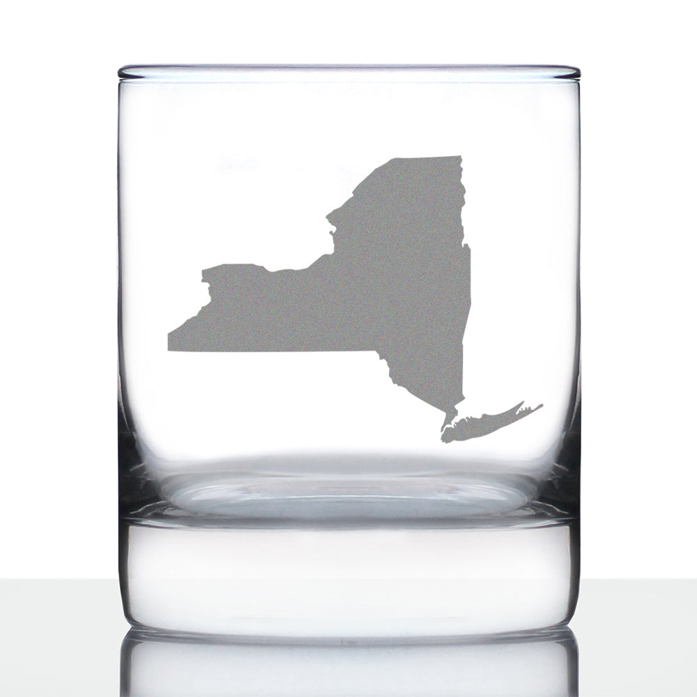 New York State Outline Whiskey Rocks Glass - State Themed Drinking Decor and Gifts for New Yorker Women &amp;amp; Men - 10.25 Oz Whisky Tumbler Glasses