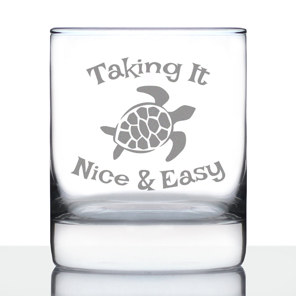 Taking It Nice &amp;amp; Easy Sea Turtle Whiskey Rocks Glass - Unique Funny Etched Turtles Gift - 10.25 Oz