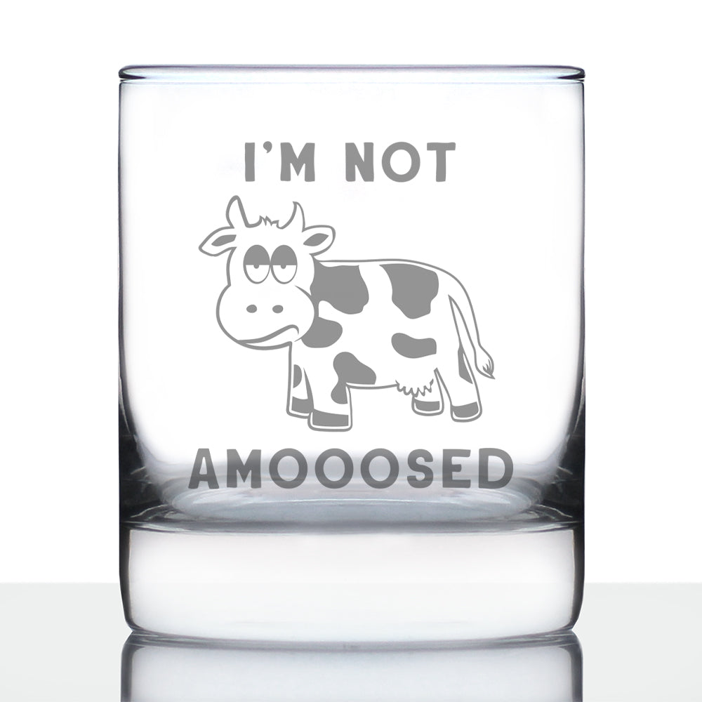 Not Amooosed - Funny Cow Whiskey Rocks Glass Gifts for Men &amp;amp; Women - Fun Whisky Drinking Tumbler Décor
