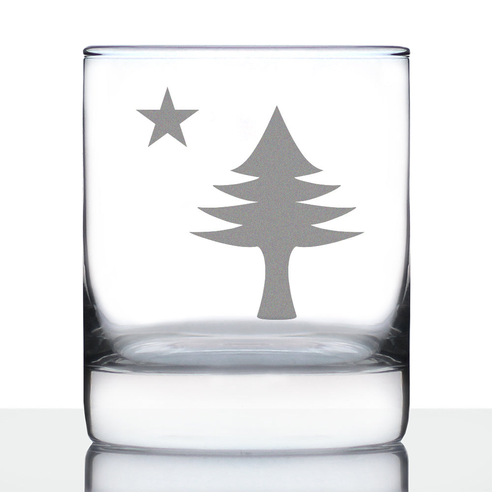 Old Maine Flag Whiskey Rocks Glass - Original 1901 State of Maine Flag Gifts for Women &amp;amp; Men Mainers - 10.25 Oz Whisky Tumbler Glasses