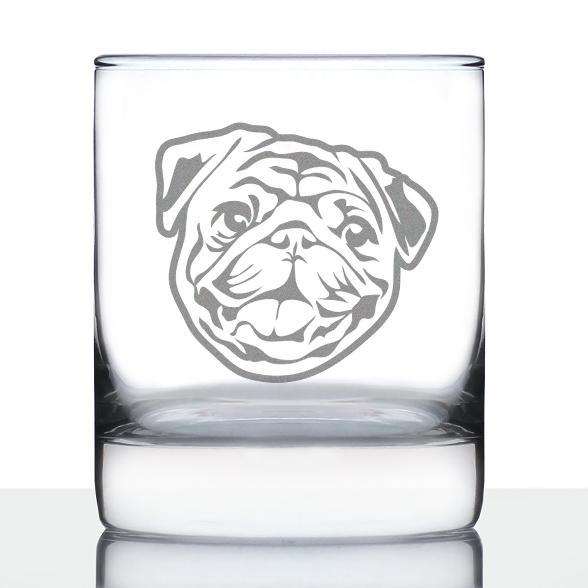 Happy Pug Whiskey Rocks Glass - Fun Dog Themed Decor and Gifts for Moms &amp;amp; Dads of Pugs - 10.25 Oz Glasses