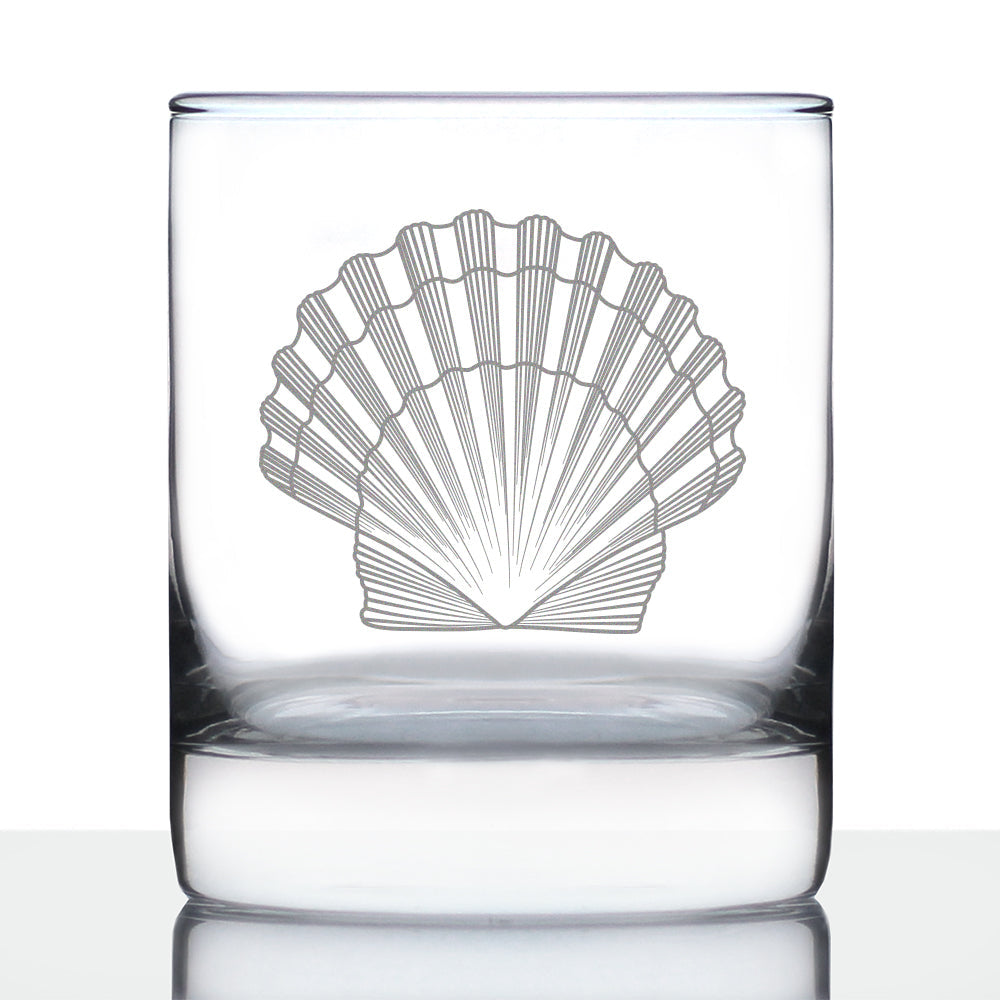 Seashell Engraved Whiskey Rocks Glass, Unique Decorative Gift for Beach House, Nautical Decor Birthday Gifts with Seashells