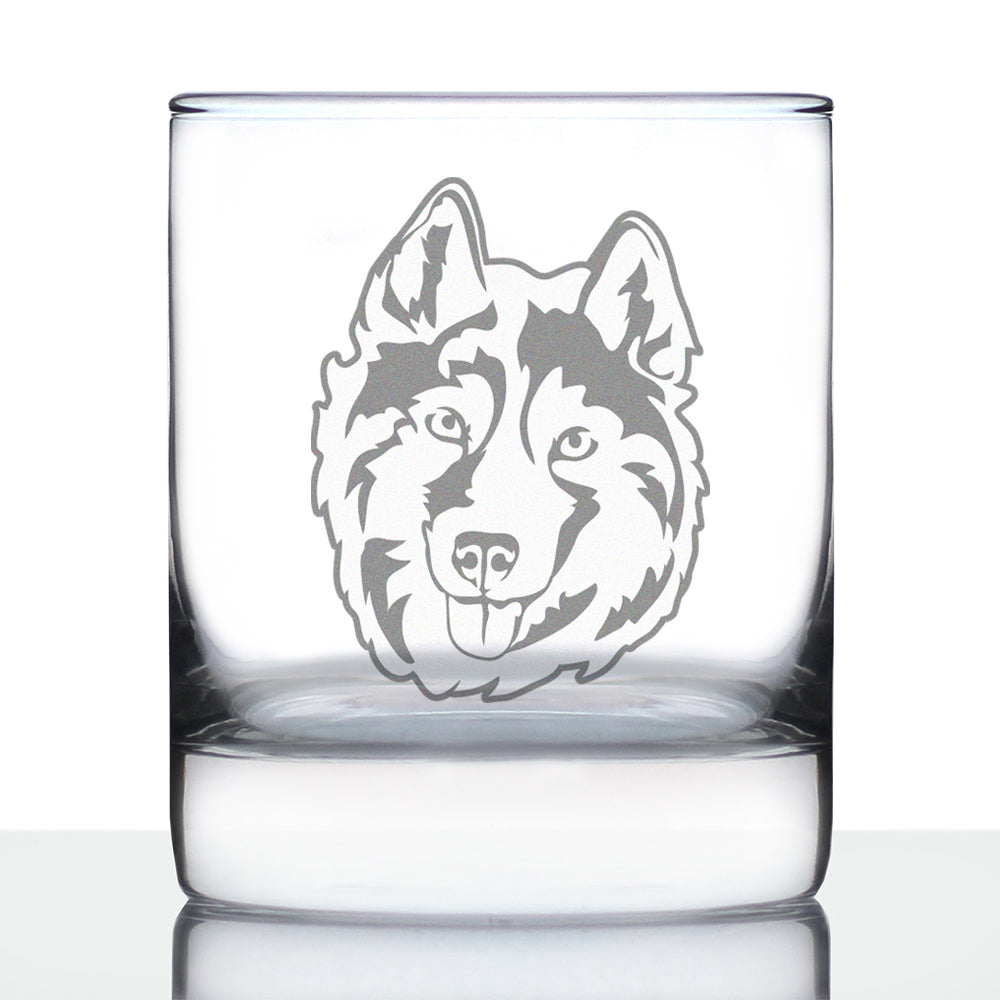 Siberian Husky Face Whiskey Rocks Glass - Unique Dog Themed Decor and Gifts for Moms &amp;amp; Dads of Huskies - 10.25 Oz
