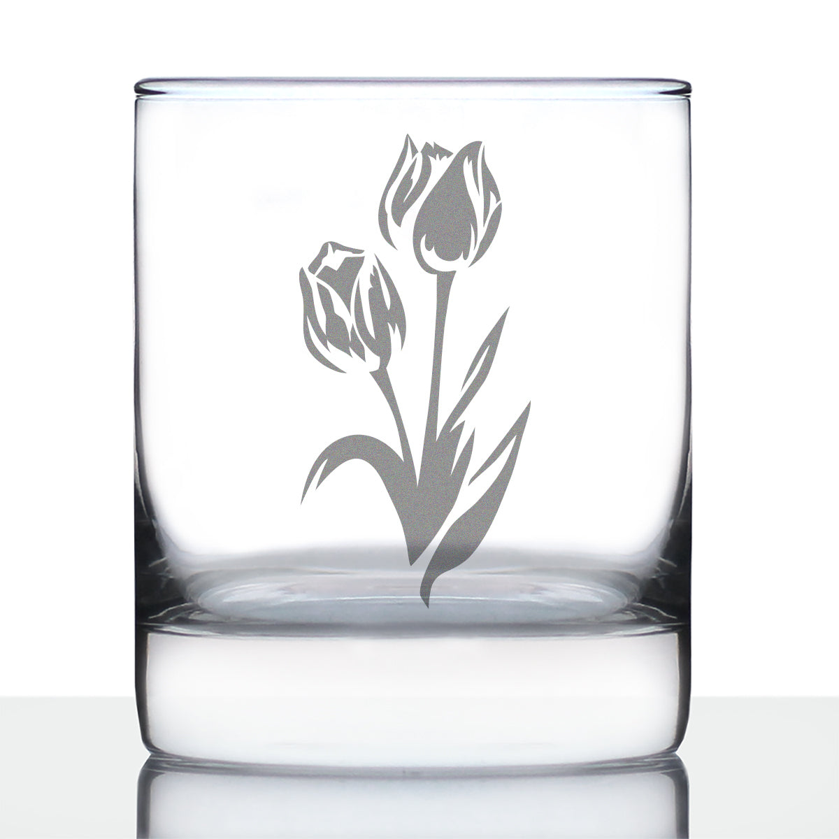 Tulip Whiskey Rocks Glass - Floral Themed Decor and Gifts for Flower Lovers - 10.25 Oz Glasses