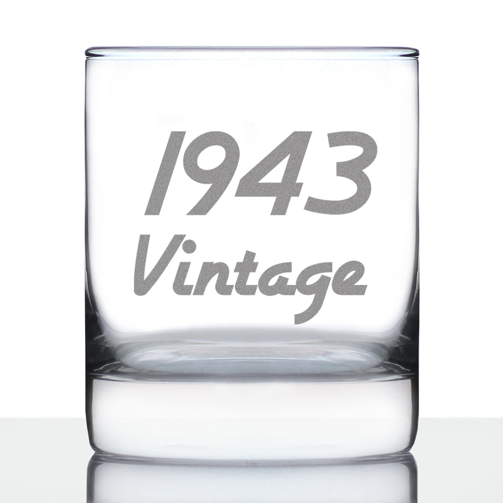 Vintage 1943 - Fun 82nd Birthday Whiskey Rocks Glass Gifts for Men &amp;amp; Women Turning 82 - Retro Whisky Drinking Tumbler