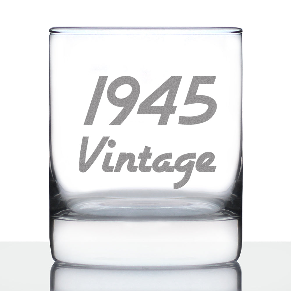 Vintage 1945 - Fun 80th Birthday Whiskey Rocks Glass Gifts for Men &amp;amp; Women Turning 80 - Retro Whisky Drinking Tumbler