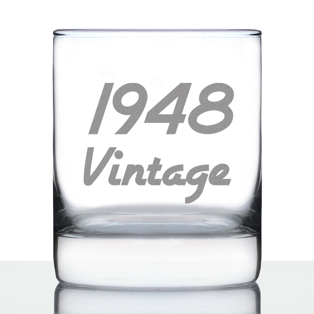 Vintage 1948 - 77th Birthday Rocks Glass, Fun Bday Gift for Men and Women Turning 77, Old Fashioned Glass 10 Ounce Size