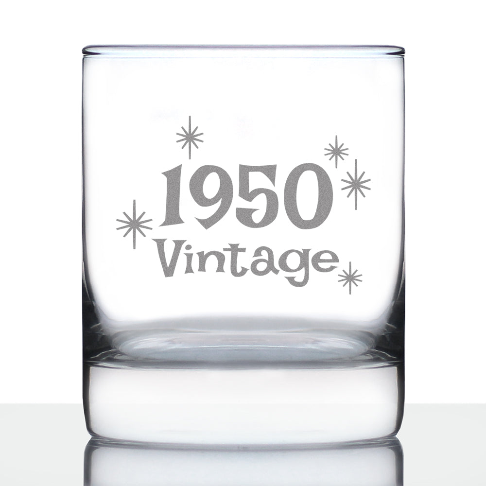 Vintage 1950 - 75th Birthday Rocks Glass, Fun Bday Gift for Men and Women Turning 75, Old Fashioned Glass 10 Ounce Size