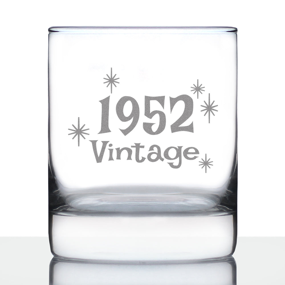 Vintage 1952 - Fun 73rd Birthday Whiskey Rocks Glass Gifts for Men &amp;amp; Women Turning 73 - Retro Whisky Drinking Tumbler