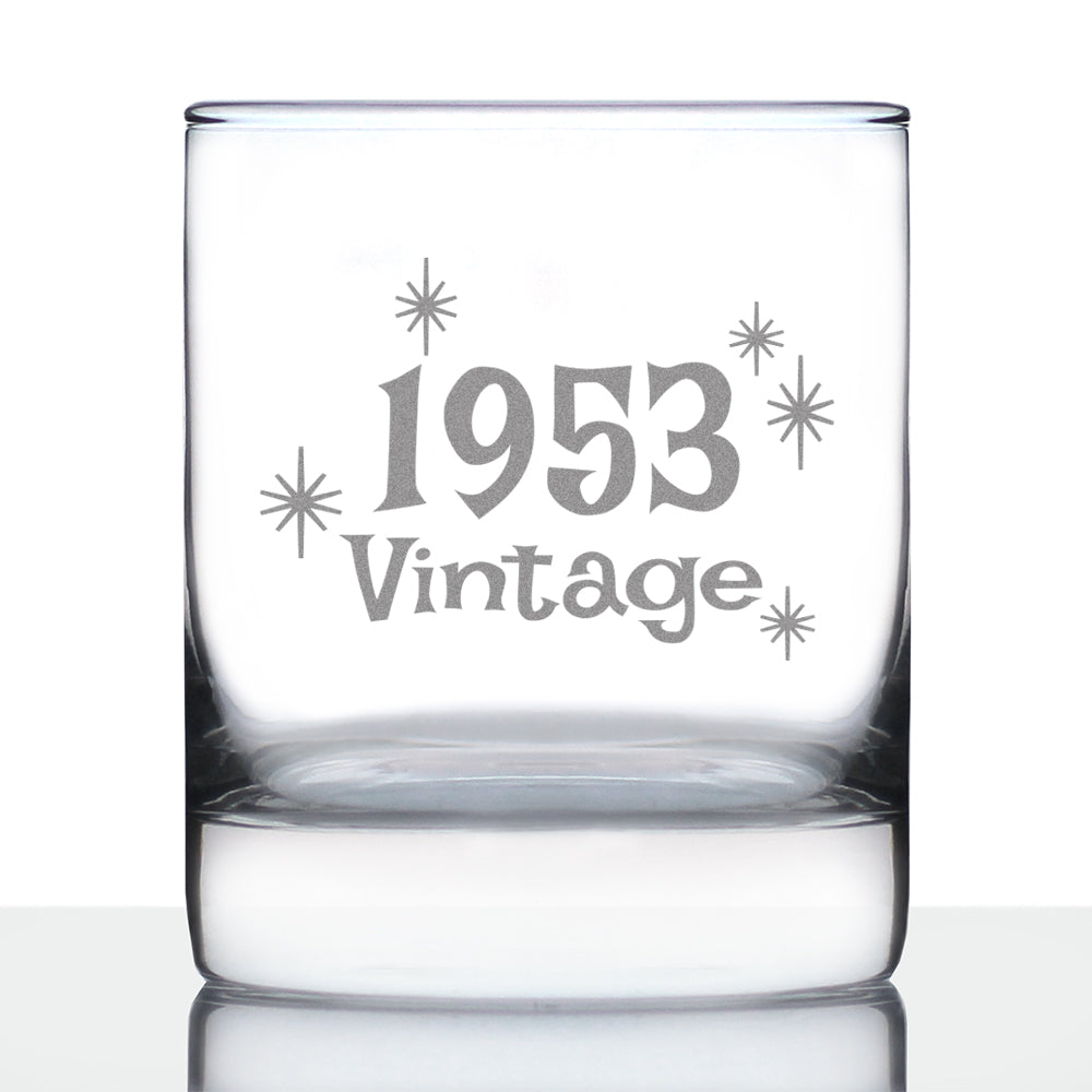 Vintage 1953 - Fun 72nd Birthday Whiskey Rocks Glass Gifts for Men &amp;amp; Women Turning 72 - Retro Whisky Drinking Tumbler