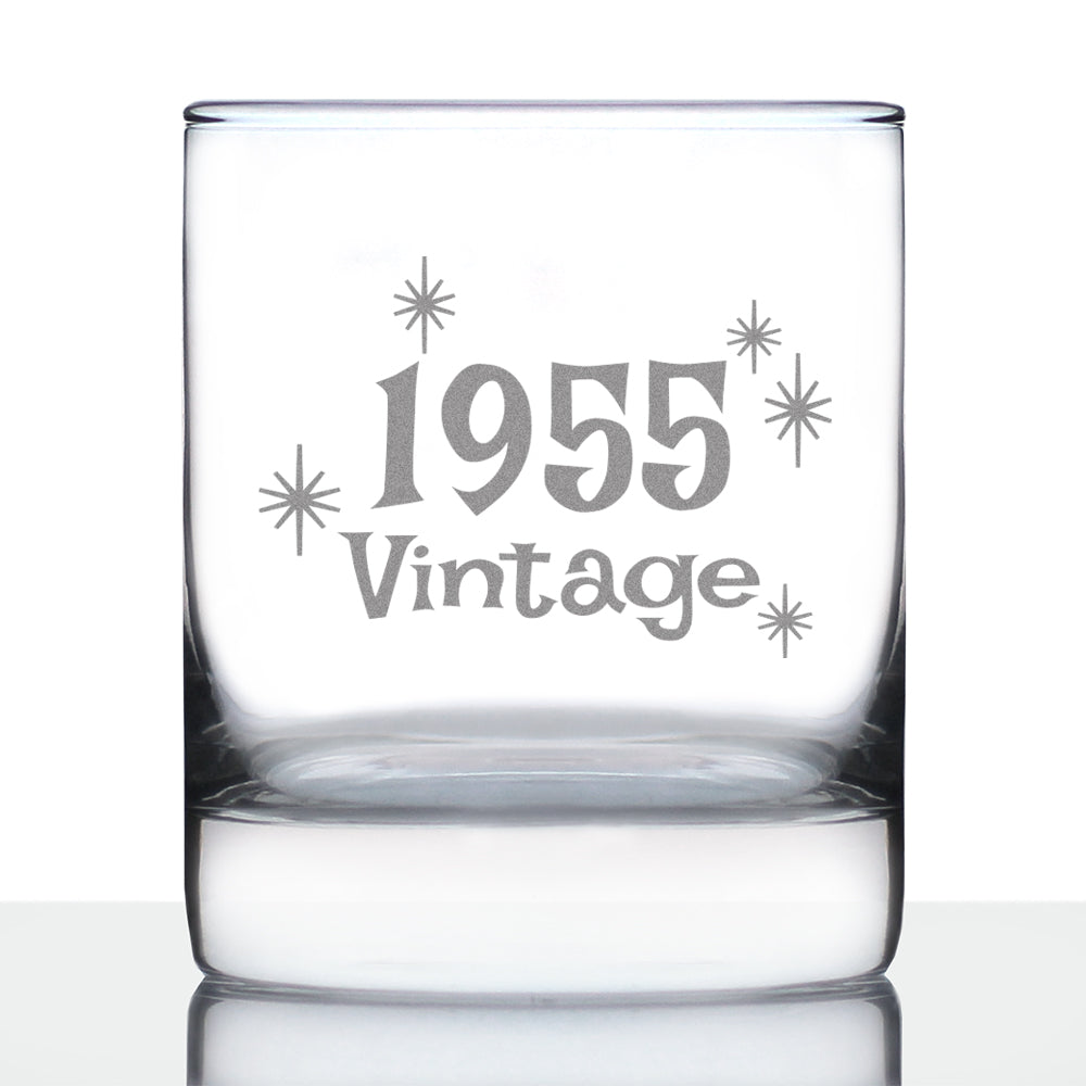 Vintage 1955 - Fun 70th Birthday Whiskey Rocks Glass Gifts for Men &amp;amp; Women Turning 70 - Retro Whisky Drinking Tumbler