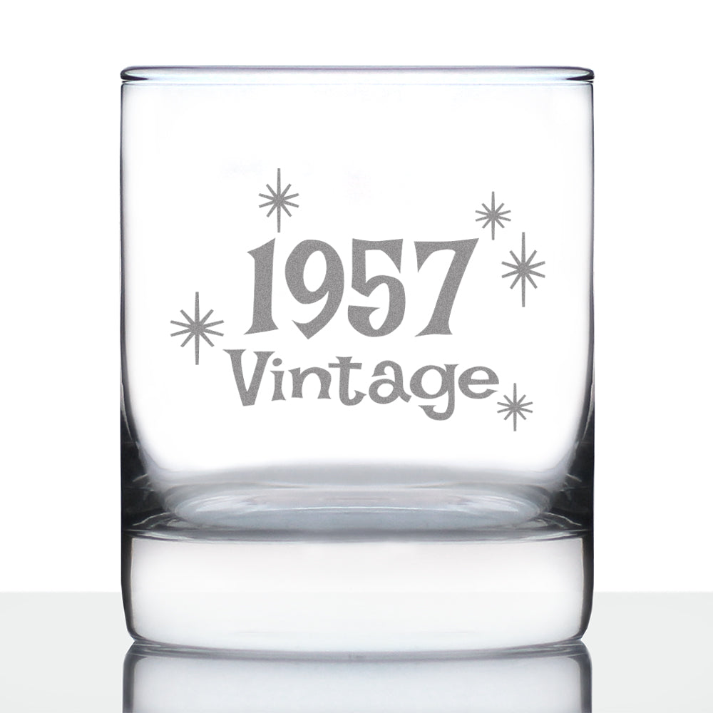 Vintage 1957 - 68th Birthday Rocks Glass, Fun Bday Gift for Men and Women Turning 68, Old Fashioned Glass 10 Ounce Size