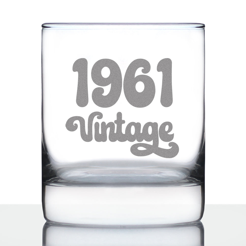 Vintage 1961 - Old Fashioned Rocks Glass - 64th Birthday Gifts for Men or Women Turning 64 - Fun Bday Party Decor - 10.25 oz