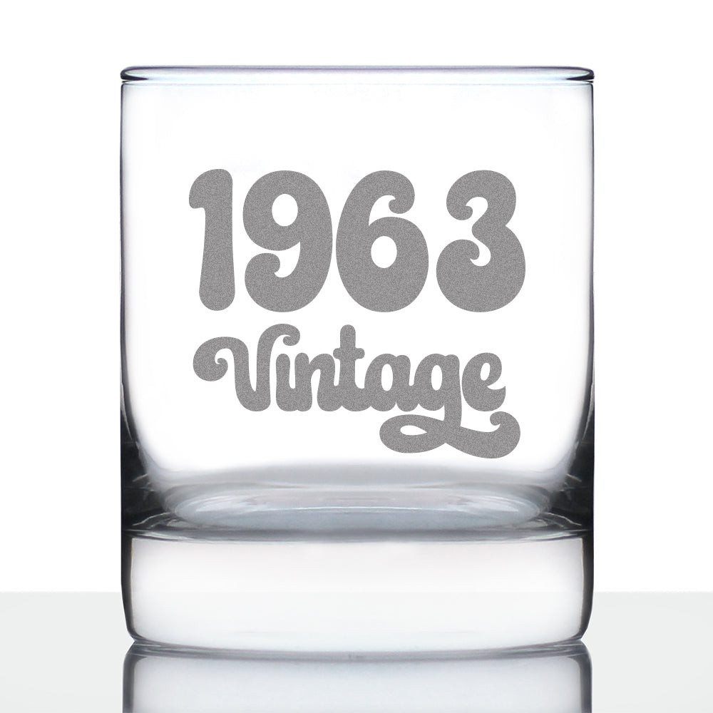 Vintage 1963 - Fun 62nd Birthday Whiskey Rocks Glass Gifts for Men &amp;amp; Women Turning 62 - Retro Whisky Drinking Tumbler