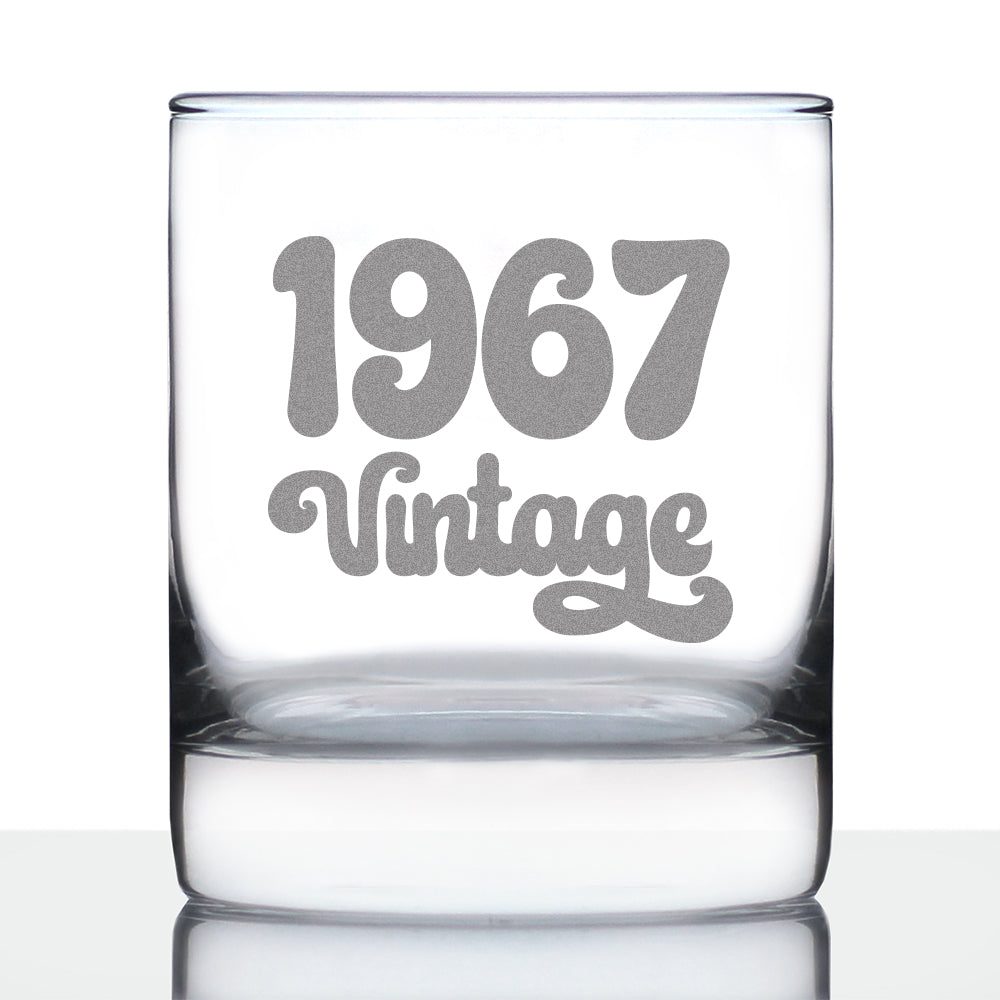 Vintage 1967 - 58th Birthday Rocks Glass, Fun Bday Gift for Men and Women Turning 58, Old Fashioned Glass 10 Ounce Size