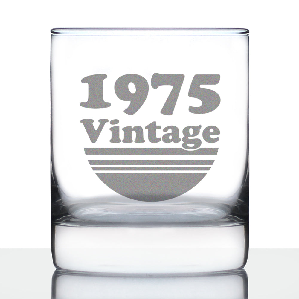 Vintage 1975 - Fun 50th Birthday Whiskey Rocks Glass Gifts for Men &amp;amp; Women Turning 50 - Retro Whisky Drinking Tumbler