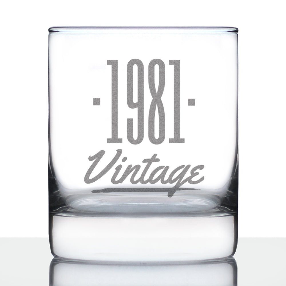 Vintage 1981 - Fun 44th Birthday Whiskey Rocks Glass Gifts for Men &amp;amp; Women Turning 44 - Retro Whisky Drinking Tumbler