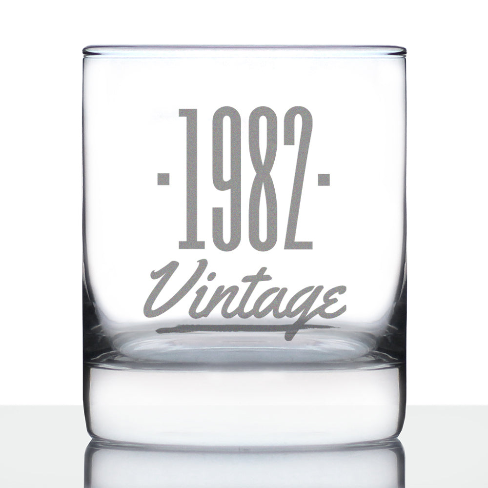 Vintage 1982 - Fun 43rd Birthday Whiskey Rocks Glass Gifts for Men &amp;amp; Women Turning 43 - Retro Whisky Drinking Tumbler
