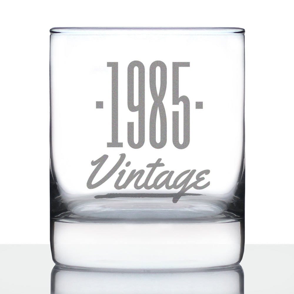 Vintage 1985 - 40th Birthday Rocks Glass, Fun Bday Gift for Men and Women Turning 40, Old Fashioned Glass 10 Ounce Size