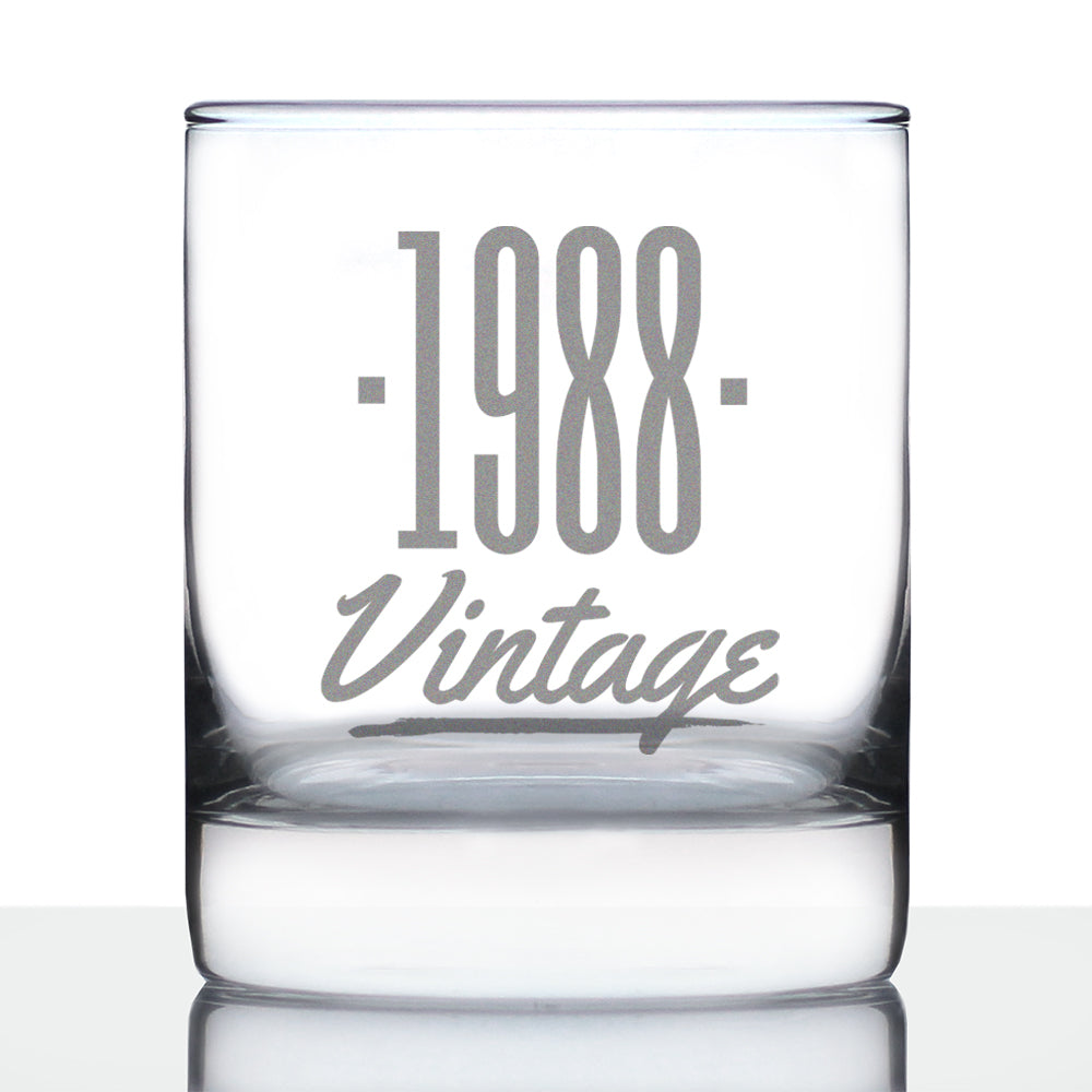 Vintage 1988 - Fun 37th Birthday Whiskey Rocks Glass Gifts for Men &amp;amp; Women Turning 37 - Retro Whisky Drinking Tumbler